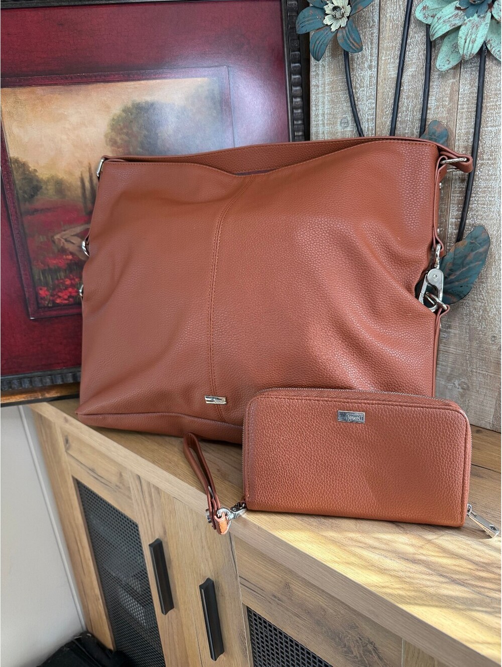 Jewell Cognac Brown Hobo Shoulder Bag with Matching Wallet